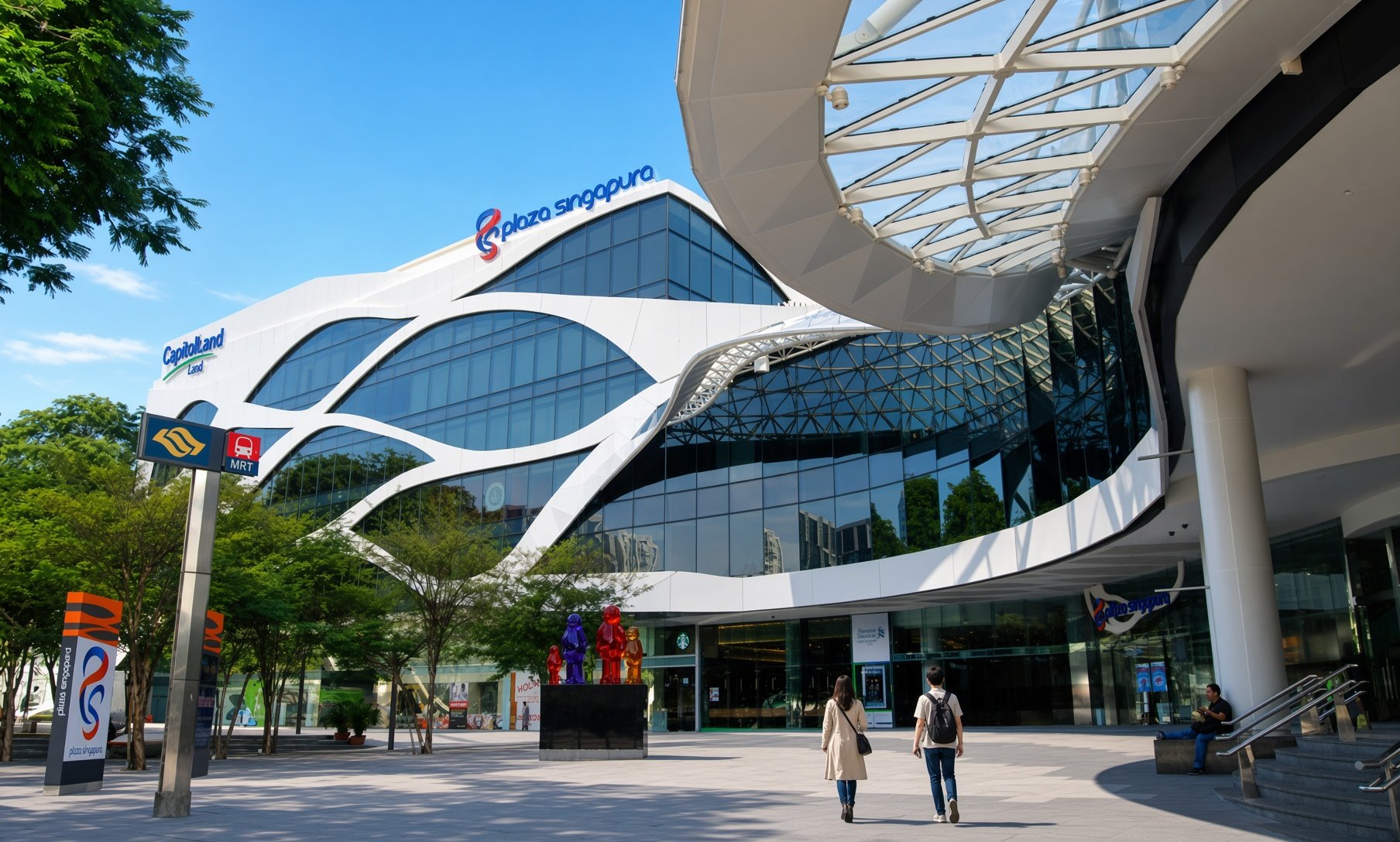 Exterior of Plaza Singapura shopping centre near Dhoby Ghaut MRT in Singapore.