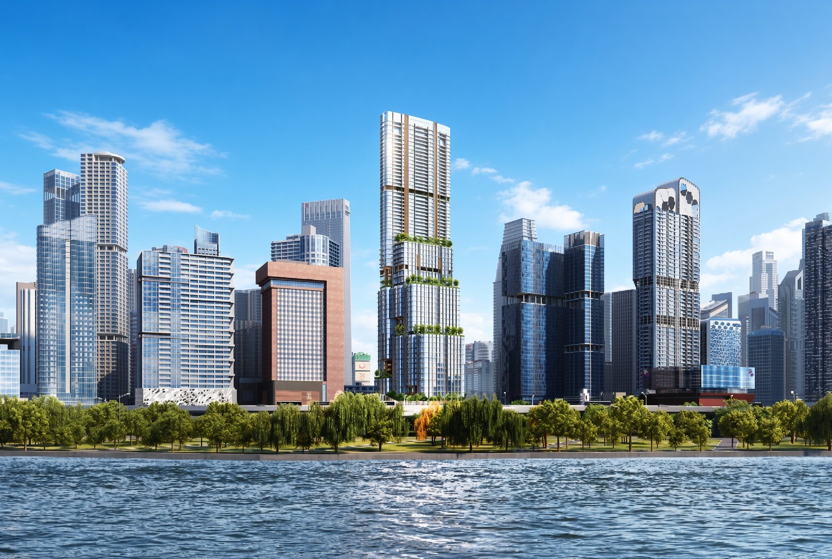 Modern office towers and city skyline around Shenton Way in Singapore CBD.